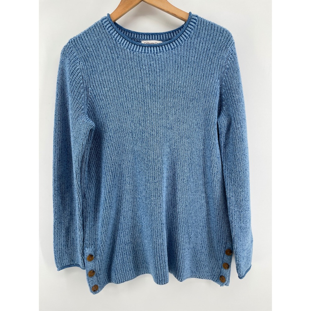 Chunky Shaker Knit Sweater Womens Medium Blue 100% Cotton Y2K Roll Neck‎ Coastal